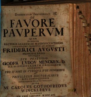 Dissertatio Inavgvralis De Favore Pavpervm