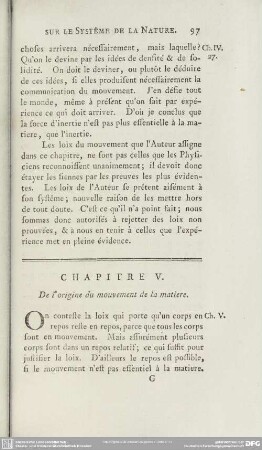 Chapitre V. De l´origine du mouvement de la matiere
