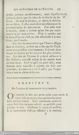 Chapitre V. De l´origine du mouvement de la matiere