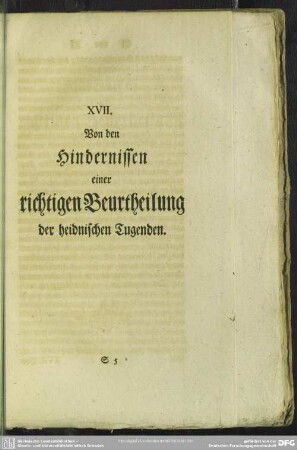 XVII. Von den Hindernissen einer richtigen Beurtheilung der heidnischen Tugenden