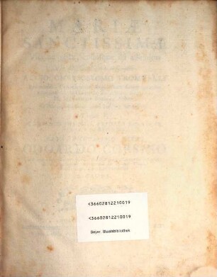 Mariae Sanctissimae Vita, ac gesta, cultusque illi adhibitus : Per Dissertationes descripta. 5, Complectens XIII. Priores Partis II. Dissertationes