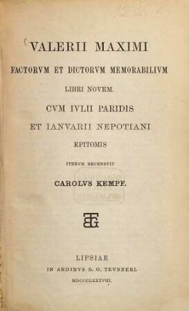 Valerii Maximi factorum et dictorum memorabilium libri novem