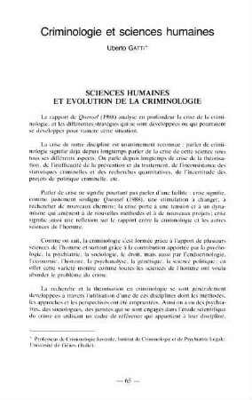 65-77, 5. Criminologie et sciences humaines