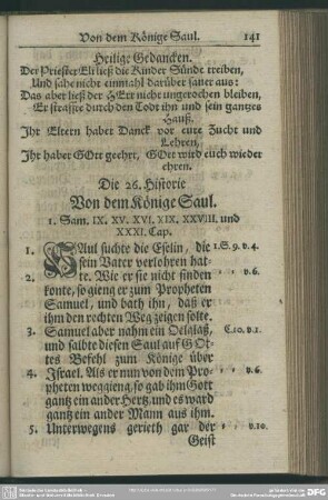 Die 26 [i.e. 29]. Historie. Von dem Könige Saul