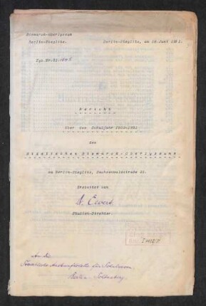 1930/31: Bericht über das Schuljahr ... des Städtischen Bismarck-Oberlyzeums zu Berlin-Steglitz - 1930/31