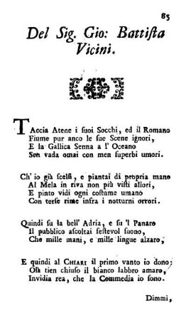 Del Sig. Gio: Battista Vicini.