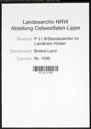 Sterberegister Standesamt Brakel-Land