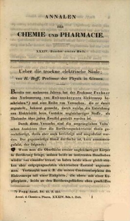 Annalen der Chemie und Pharmacie : vereinigte Zeitschrift des Neuen Journals der Pharmacie für Ärzte, Apotheker und Chemiker u. des Magazins für Pharmacie und Experimentalkritik. 34. 1840
