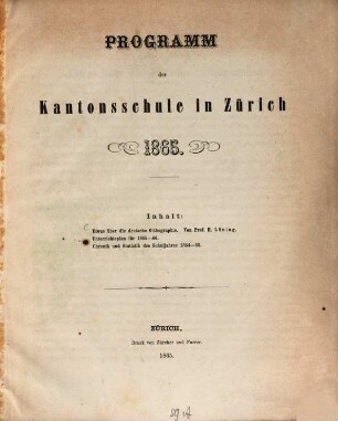 Programm der Kantonsschule in Zürich. 1865