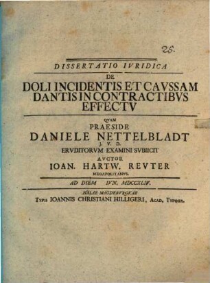 Diss. ... de doli incidentis et causam dantis in contractibus effectu