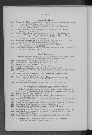 E. Geophysik, Meteorologie, Meereskunde