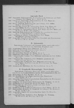 E. Geophysik, Meteorologie, Meereskunde
