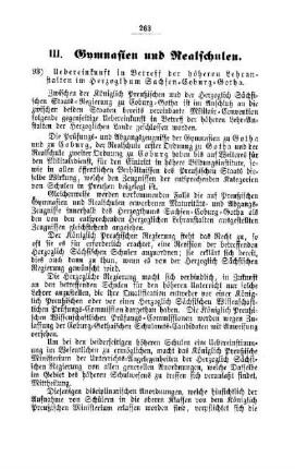 Uebereinkunft in Betreff der höheren Lehranstalten im Herzogthum Sachsen-Coburg-Gotha : [III. Gymnasien und Realschulen]