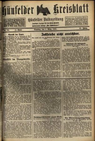 Erste Ausgabe vom Samstag, den 01. März 1930.