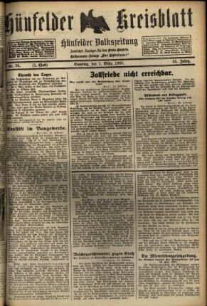Erste Ausgabe vom Samstag, den 01. März 1930.