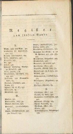 Register zum fünften Bande. (unvollständig)