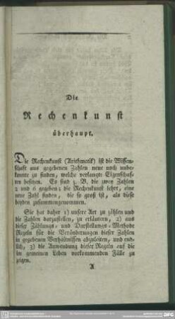 Die Rechenkunst überhaupt