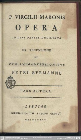 2: P. Virgilii Maronis Opera : In Duas Partes Distributa
