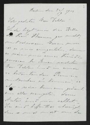 Brief von Rosa Bertens an Gerhart Hauptmann