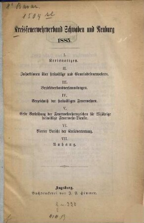 Kreisfeuerwehrverband Schwaben und Neuburg. 1885