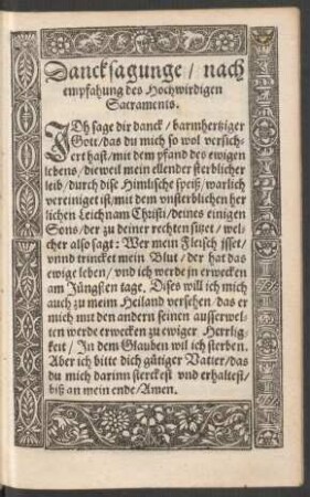 Dancksagunge/ nach empfahung des Hochwirdigen Sacraments.