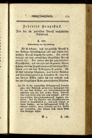 Zehentes Hauptstück. Von den im peinlichen Process vorfallenden Relationen.