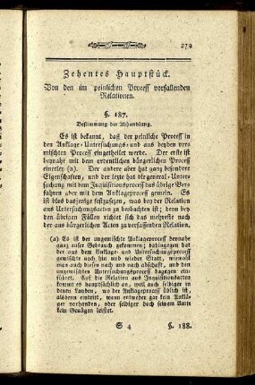 Zehentes Hauptstück. Von den im peinlichen Process vorfallenden Relationen.