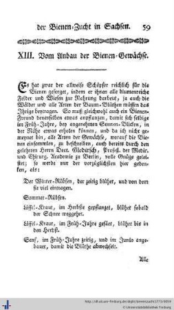 XIII. Vom Anbau der Bienen-Gewächse.