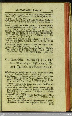 VII. Naturlehre, Naturgeschichte, Chemie, Mineralogie, Astronomie, Botanik, Zoologie, und Bergwerkskunde