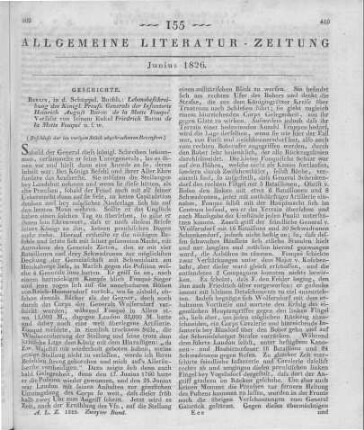 Fouqué, F. de La Motte: Lebensbeschreibung des Königl. Preuß. Generals der Infanterie Heinrich August Baron de la Motte Fouqué. Berlin: Schüppel 1824 (Beschluss der im vorigen Stück abgebrochenen Recension)