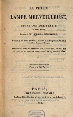 La petite lampe merveilleuse : opéra-comique-féerie en trois actes