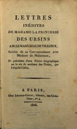 Lettres inidites de Madame le princesse des Ursines