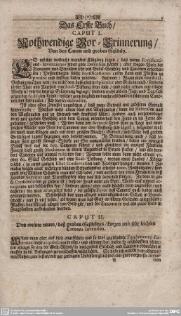 Nothwendige Vor-Erinnerung/von den Canon und groben Geschütz.