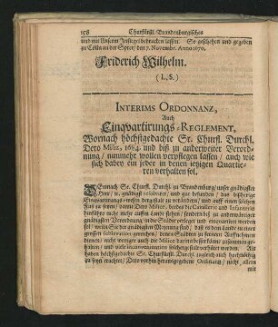 Interims Ordonnanz, Auch Einquartirungs-Reglement ...