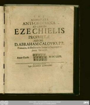 Annotata Anti-Grotiana Ad Librum Ezechielis Prophetae