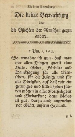 Die dritte Betrachtung über die Pflichten der Menschen gegen andere.