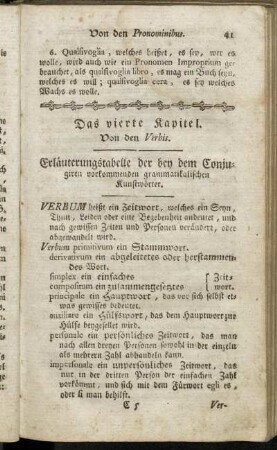 Erläuterungstabelle der bey dem Conjugiren vorkommenden grammatikalischen Kunstwörter.