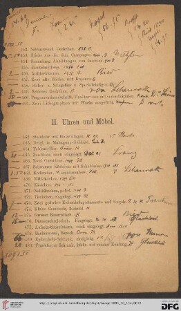 H. Uhren und Möbel (Nr. 462 - 480)