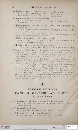 Bildende Künstler - Peintres, sculpteurs, architectes et graveurs. (Nr. 1200 - 1281)