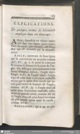 Explications De quelques termes de Géométrie employés dans cet Ouvrage
