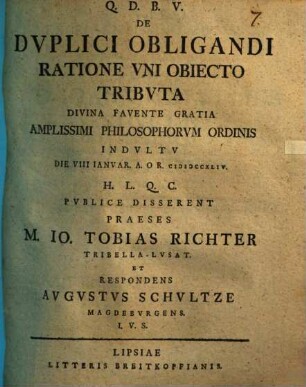 De dvplici obligandi ratione vni obiecto tribvta
