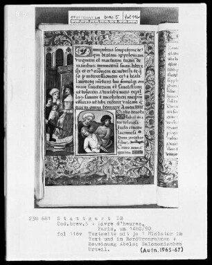 Lateinisches Stundenbuch (Livre d'heures) — Textseite mit zwei Miniaturen, Folio 116verso