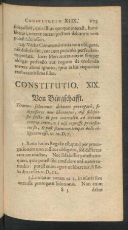 Constitutio. XIX. Von Bürgschafft