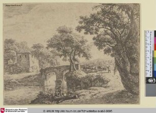 [Eine Rinderherde nahe iner Brücke; Herd near a stone bridge]