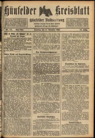 Erste Ausgabe vom Samstag, den 27. November 1926.