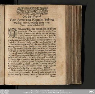 Das Erste Capittel. Vom Herren oder Regenten / und der Nativitet oder Revolution dieses 1599. Jahrs / und ihrer Bedeutung.