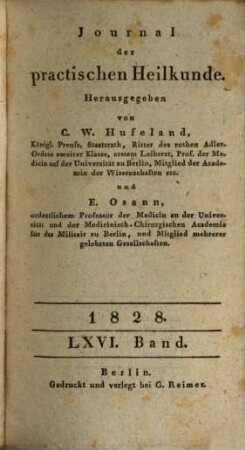 Journal der practischen Heilkunde. 66 = Bd. 59. 1828