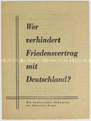 Flugschrift der SED zur Bildung der Bonner Regierung