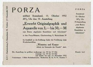 Einladung der Künstlergruppe Porza. Berlin