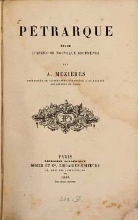 Pétrarque : Étude d'après de nouveaux documents